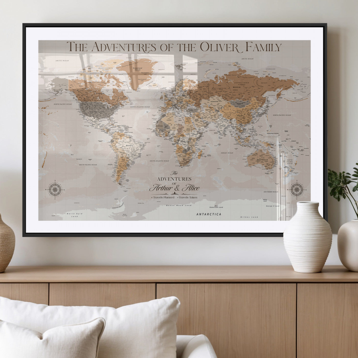 MGC-FP-36x24 - World Travel Map with Pins – Push Pin Maps of Where I've Been, Framed Wall Map for Travel Memories,