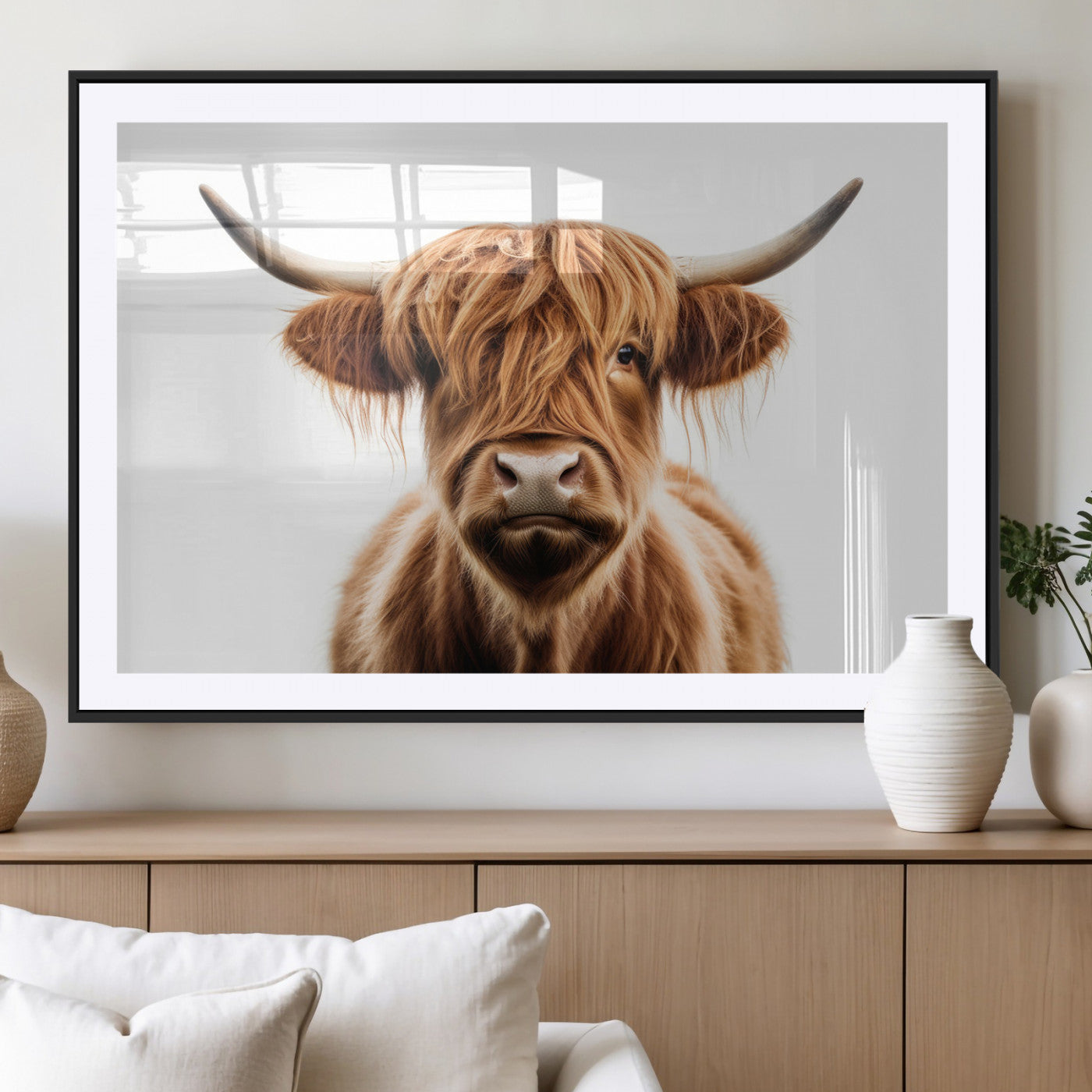 637908607-SEG-FC-51X34_Oversize_Oversize-Scottish Highland Cow Canvas Print, Framed Highland Cow Canvas Home Decor