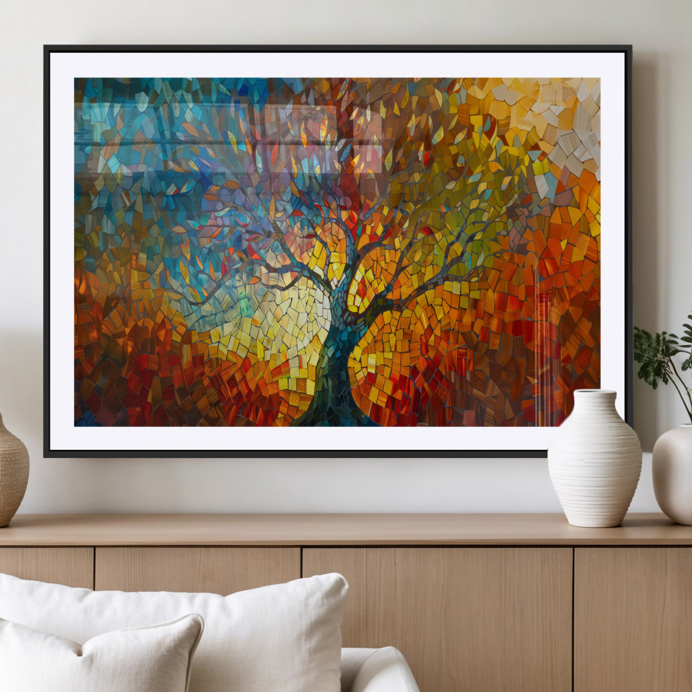 MGC-FP-36x24 - Mosaic Tree Canvas Wall Art – Vibrant Abstract Nature Design, Colorful Decor for Living Room, Bedroom, or Creative Spaces