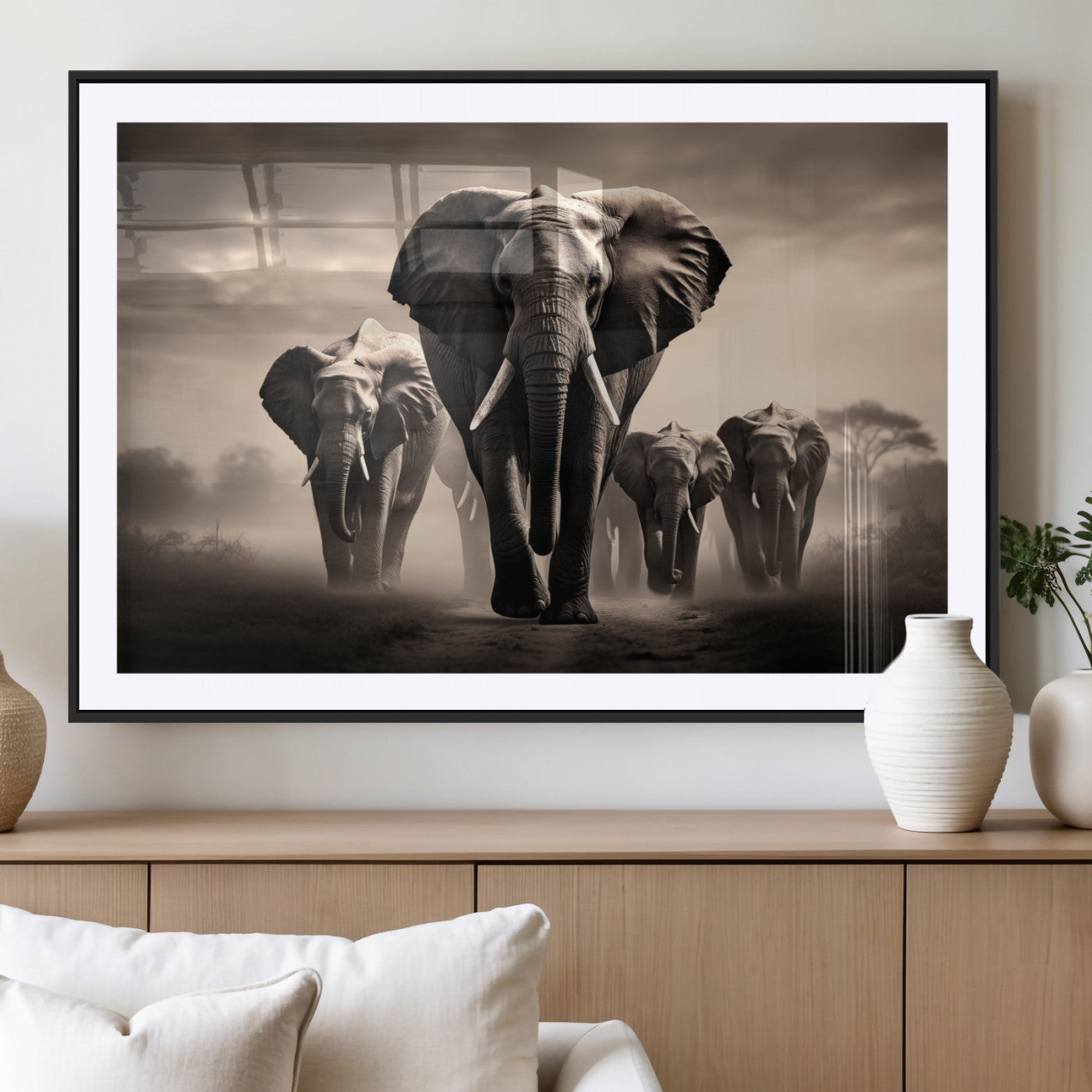 MGC-FP-36x24 - Elephant Family Wall Art Canvas Print, Framed Elephant Wall Art Home Decor