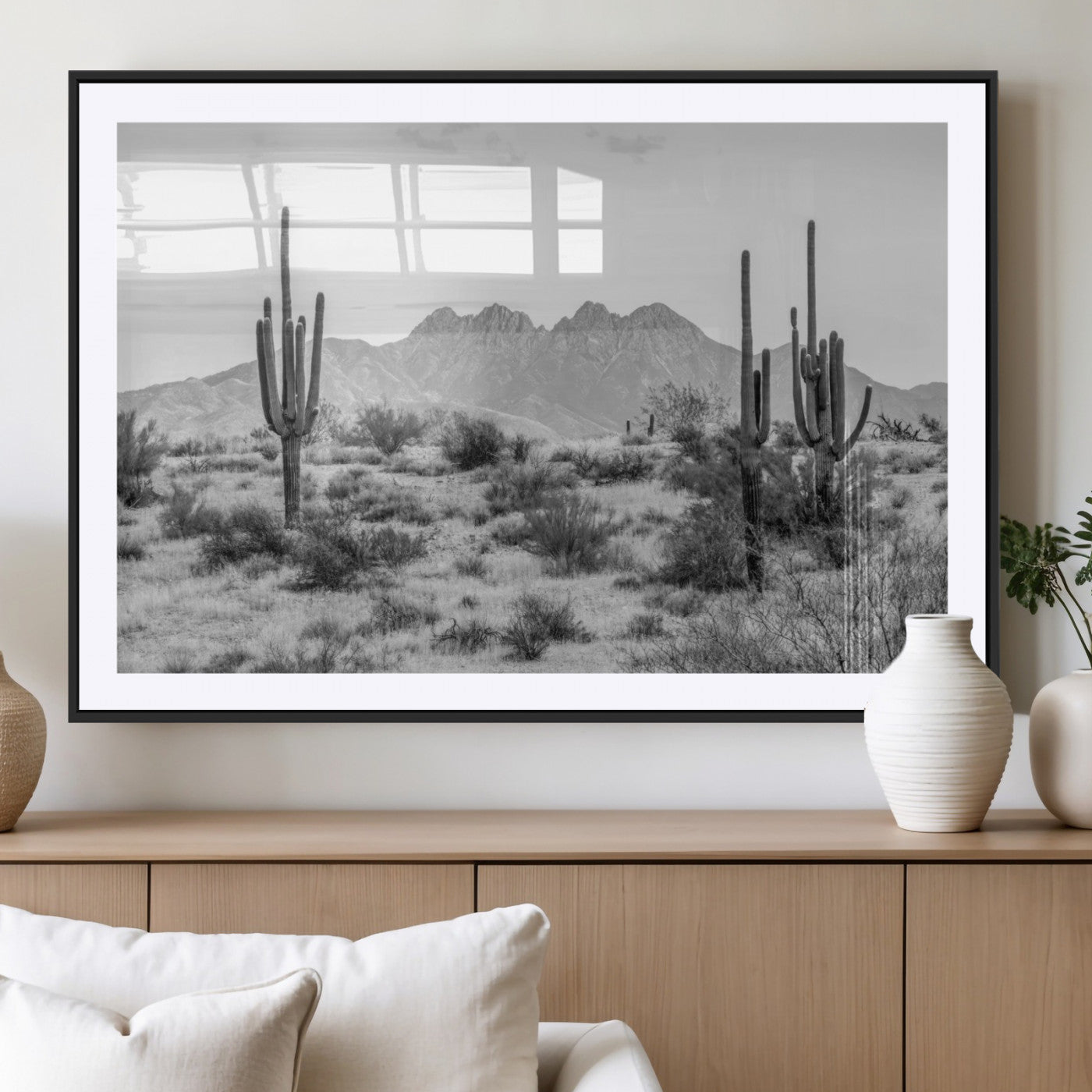 97436PHN-MGC-FP-36x24_Black-Black White Arizona Desert Canvas Wall Art Cactus Farmhouse Wall Art