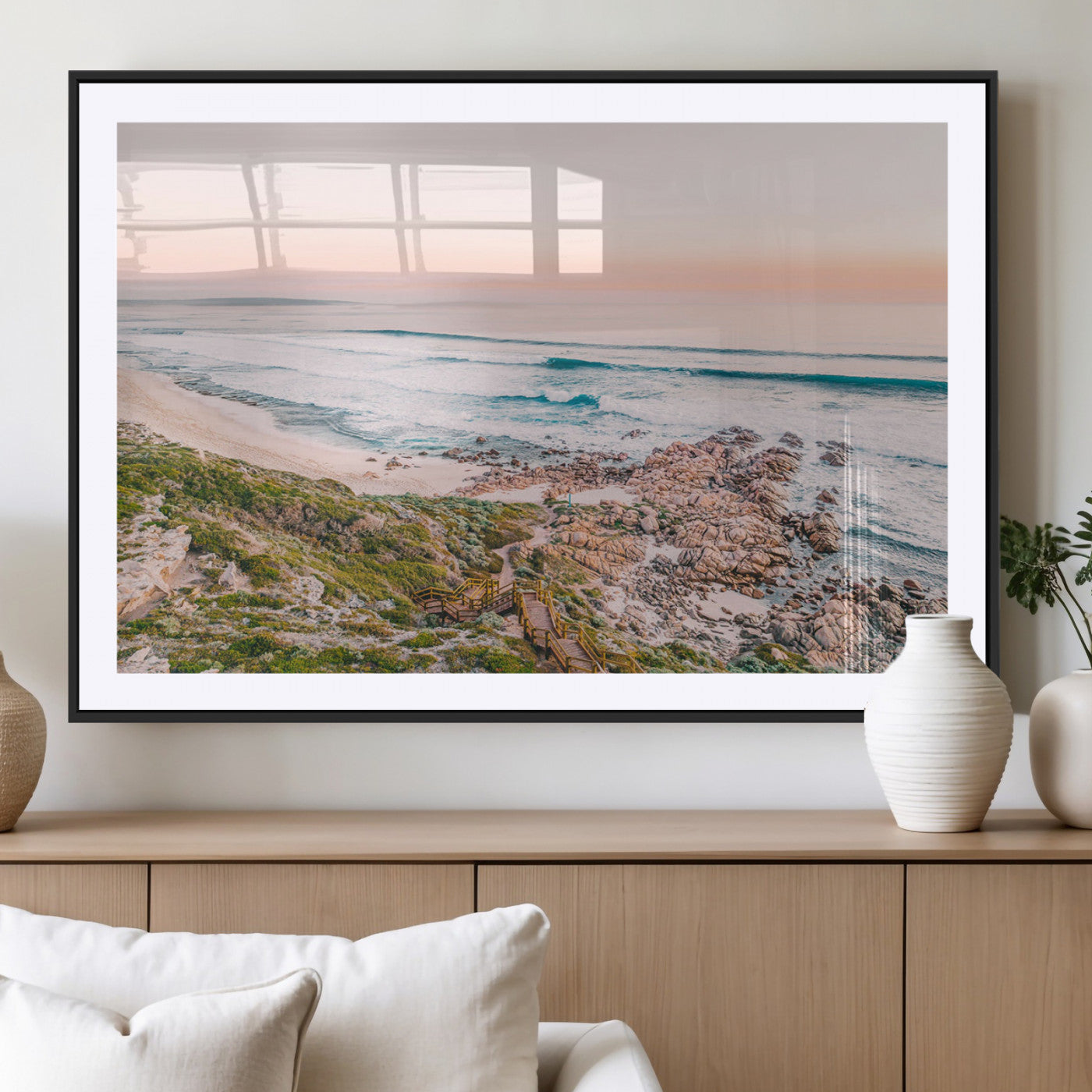 27332135-MGC-FP-40x30_Black-Coastal Cliffside Canvas Wall Art Print, Ocean Shore Landscape Decor, Large Scenic Beach Canvas for Living Room or Office 1 Panel Wrapped Canvas