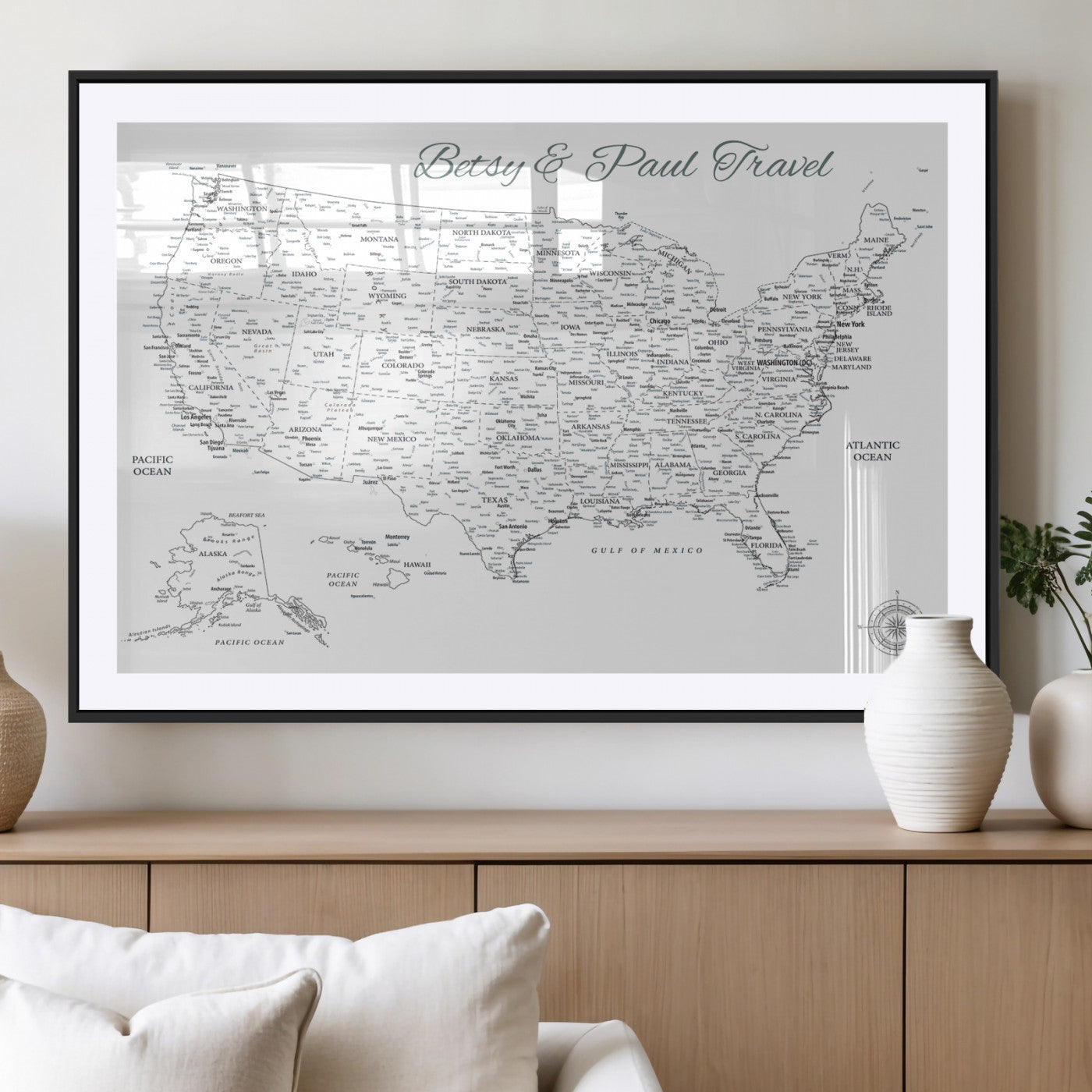 MGC-FP-36x24 - Personalized USA Map Wall Art Canvas Print – Custom Push Pin Travel American Map for Couples, Families, or Office Décor