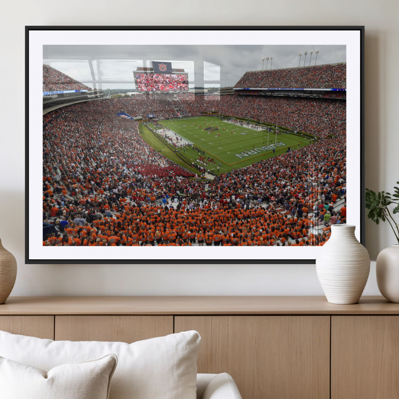 39597998-MGC-FP-36x24_Black-Jordan-Hare Stadium Wall Art Canvas Print, College Sports Art for Man Cave or Game Room, Framed Alabama Football Decor