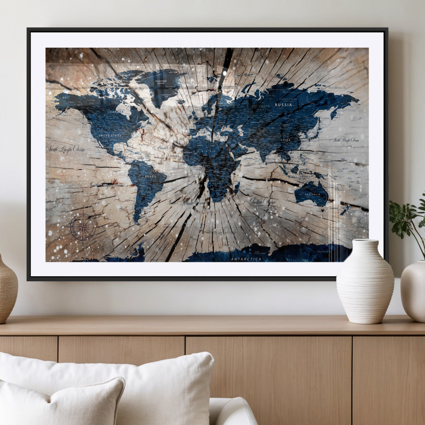 99001695-MGC-FP-36x24 - World Map Wall Art Canvas Print, Modern Decorative Framed Map Artwork Prints for Living Room, Office, Bedroom Wall Decor