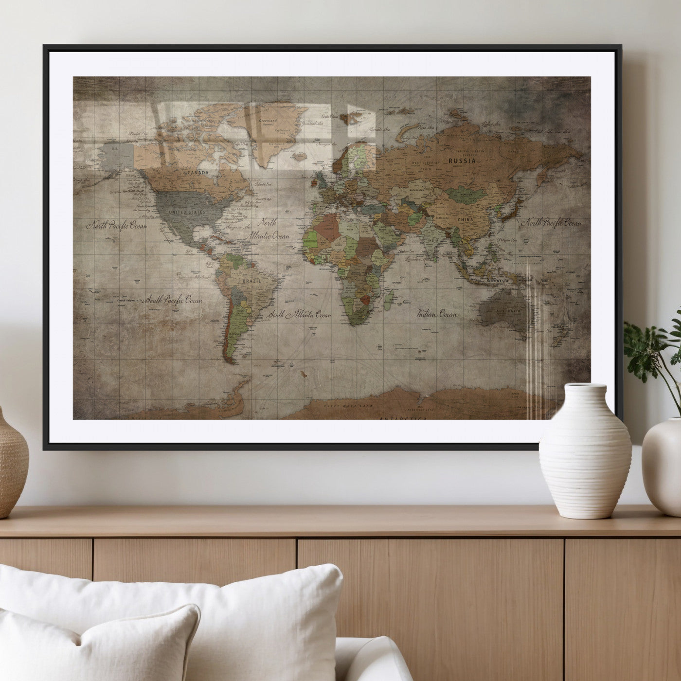 20356264-MGV-CV-36X24 - World Map Wall Art Canvas Print, Modern Decorative Framed Map Artwork Prints for Living Room, Office, Bedroom Wall Decor