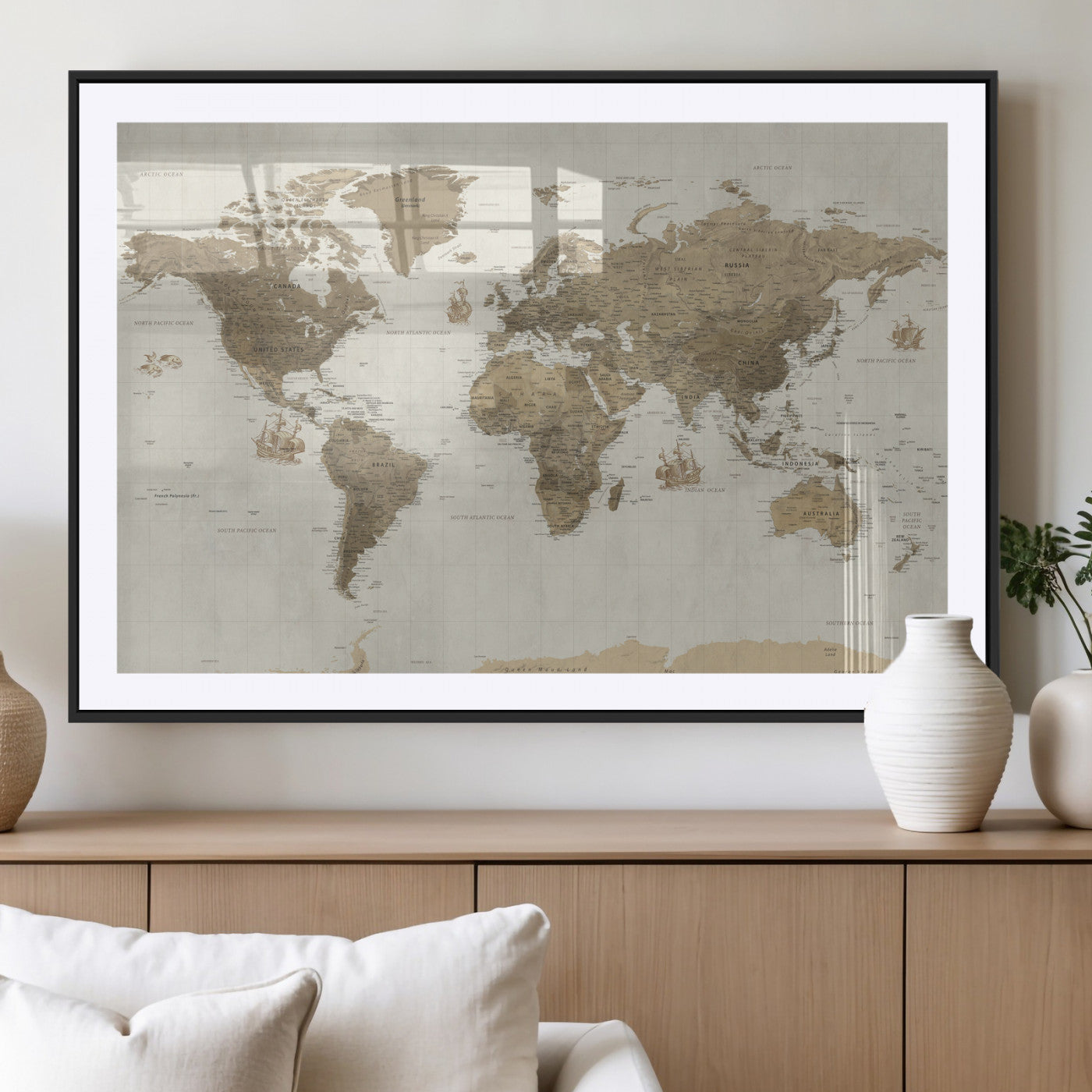 28283260-MGV-CV-36X24 - World Map Wall Art Canvas Print, Modern Decorative Framed Map Artwork Prints for Living Room, Office, Bedroom Wall Decor