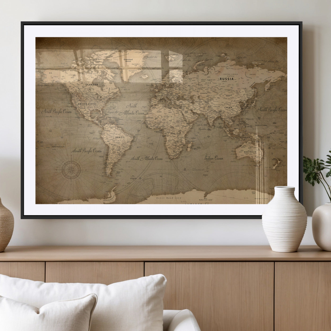 49946617-MGV-CV-36X24 - World Map Wall Art Canvas Print, Modern Decorative Framed Map Artwork Prints for Living Room, Office, Bedroom Wall Decor
