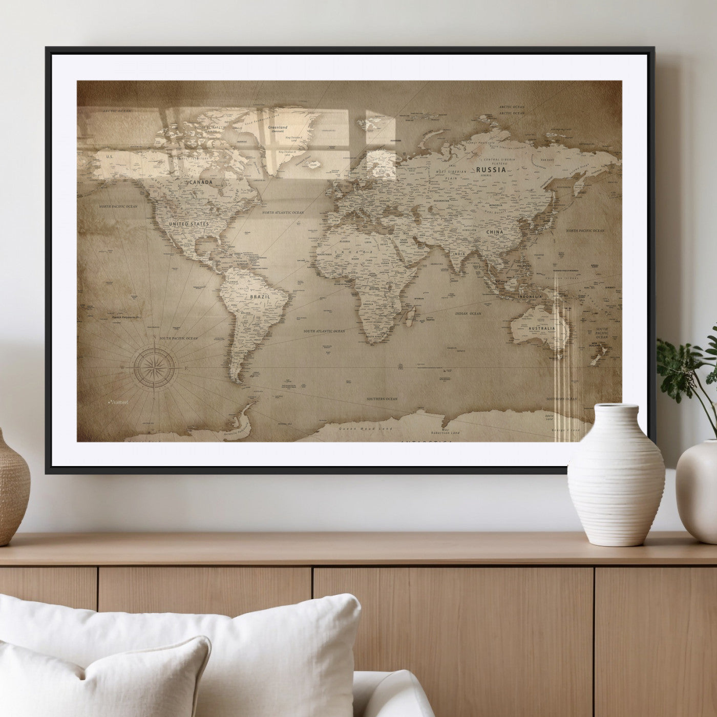 34795134-MGV-CV-36X24 - World Map Wall Art Canvas Print, Modern Decorative Framed Map Artwork Prints for Living Room, Office, Bedroom Wall Decor