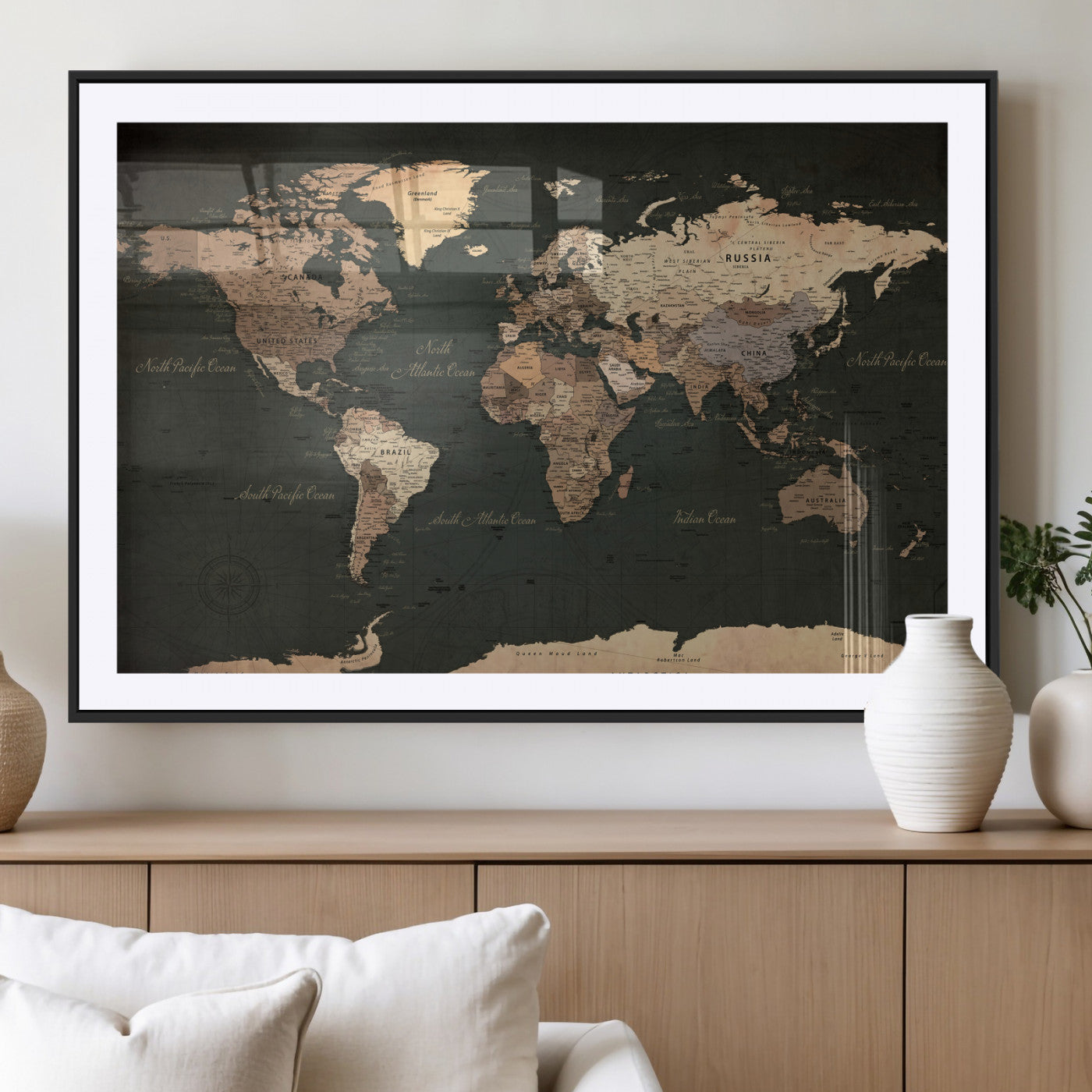 62059333-MGV-CV-36X24 - World Map Wall Art Canvas Print, Modern Decorative Framed Map Artwork Prints for Living Room, Office, Bedroom Wall Decor