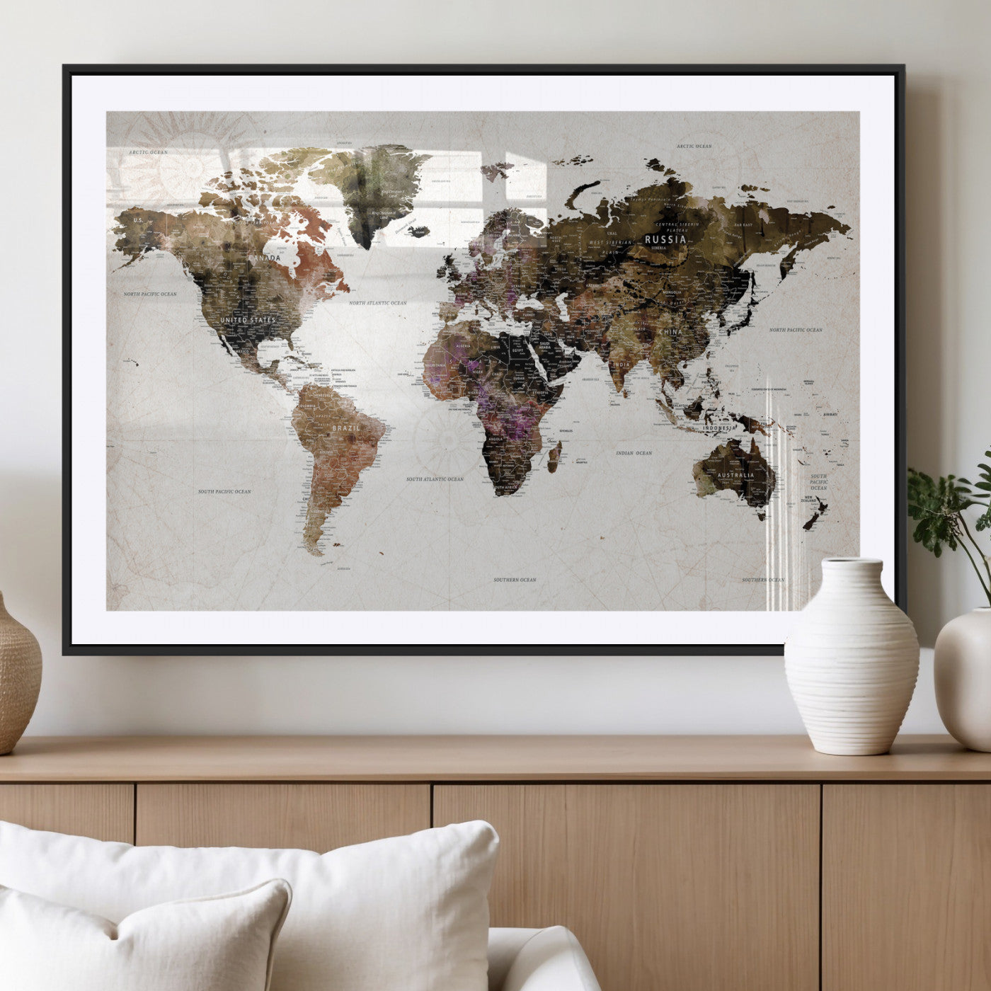 77651968-MGV-CV-36X24 - World Map Wall Art Canvas Print, Modern Decorative Framed Map Artwork Prints for Living Room, Office, Bedroom Wall Decor