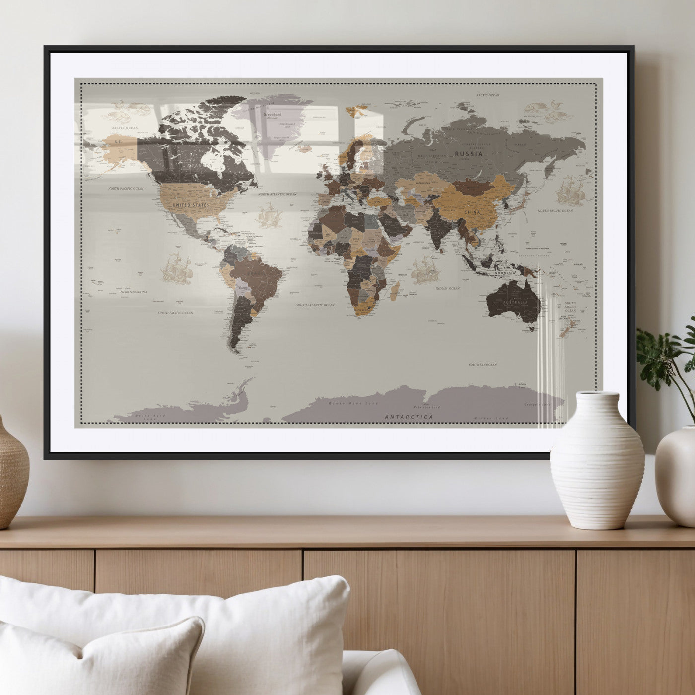 58777746-MGV-CV-36X24 - World Map Wall Art Canvas Print, Modern Decorative Framed Map Artwork Prints for Living Room, Office, Bedroom Wall Decor