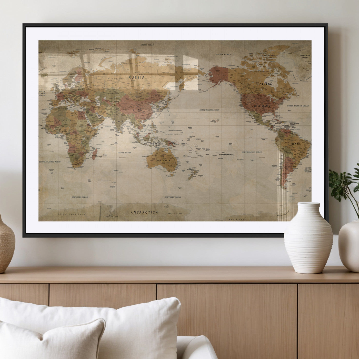 83478963-MGV-CV-36X24 - World Map Wall Art Canvas Print, Modern Decorative Framed Map Artwork Prints for Living Room, Office, Bedroom Wall Decor