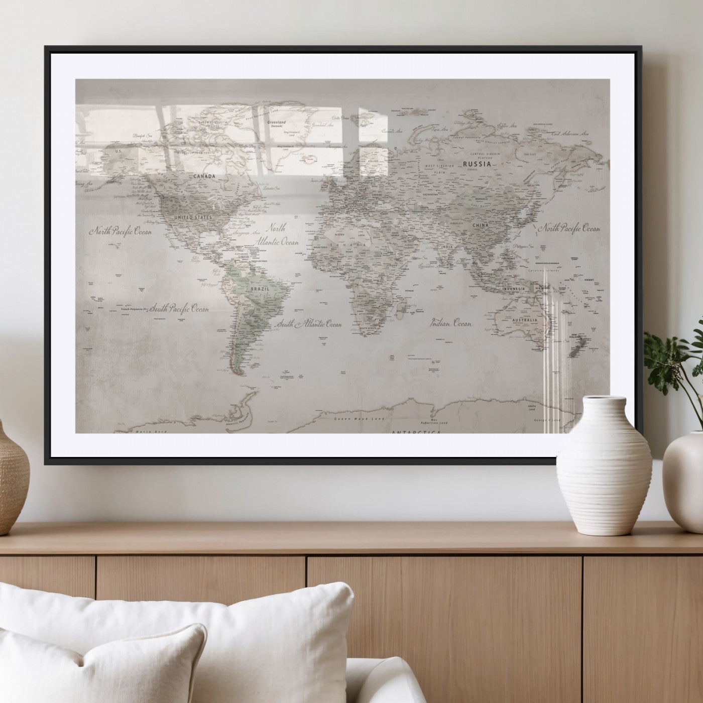 90355419-MGV-CV-36X24 - World Map Wall Art Canvas Print, Modern Decorative Framed Map Artwork Prints for Living Room, Office, Bedroom Wall Decor