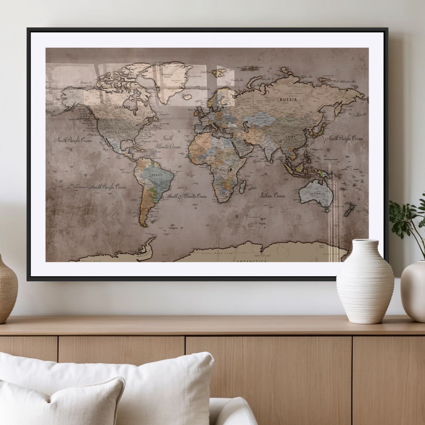 91471273-MGV-CV-36X24 - World Map Wall Art Canvas Print, Modern Decorative Framed Map Artwork Prints for Living Room, Office, Bedroom Wall Decor