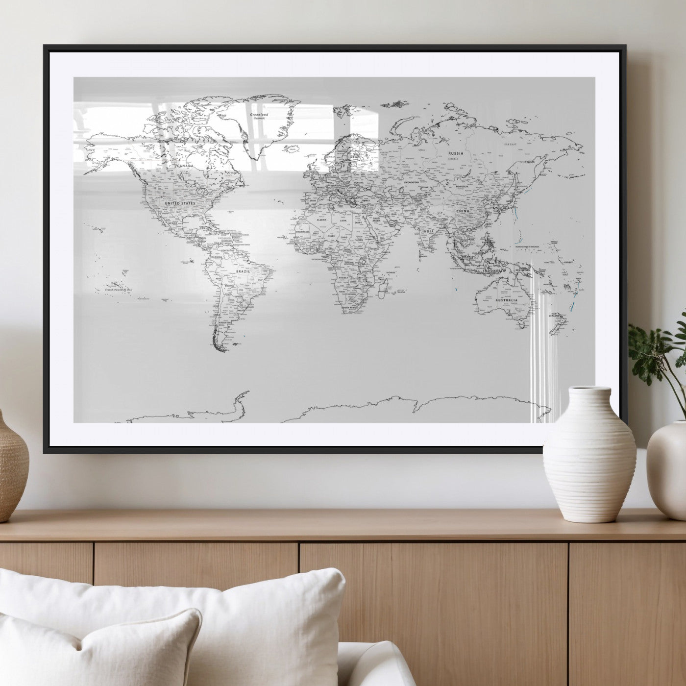 21002736-MGV-CV-36X24 - World Map Wall Art Canvas Print, Modern Decorative Framed Map Artwork Prints for Living Room, Office, Bedroom Wall Decor