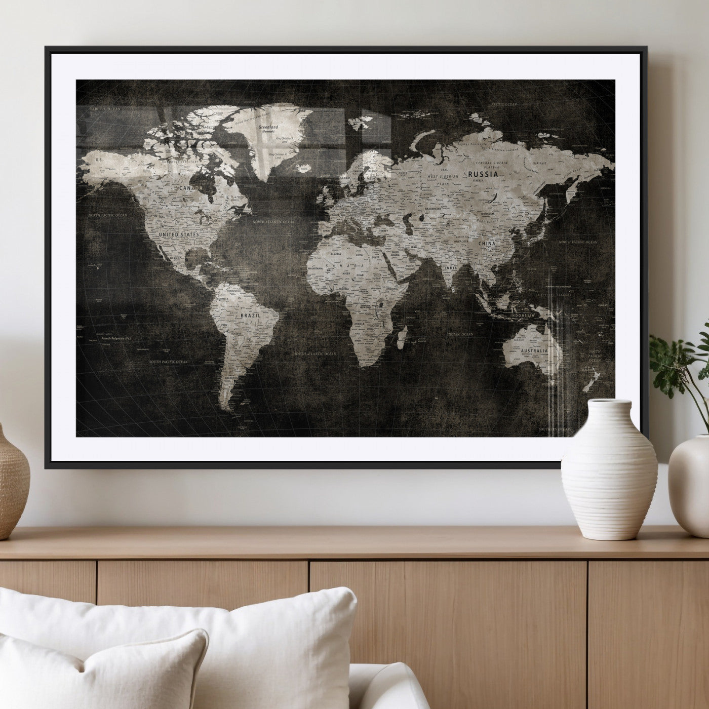 94581666-MGV-CV-36X24 - World Map Wall Art Canvas Print, Modern Decorative Framed Map Artwork Prints for Living Room, Office, Bedroom Wall Decor