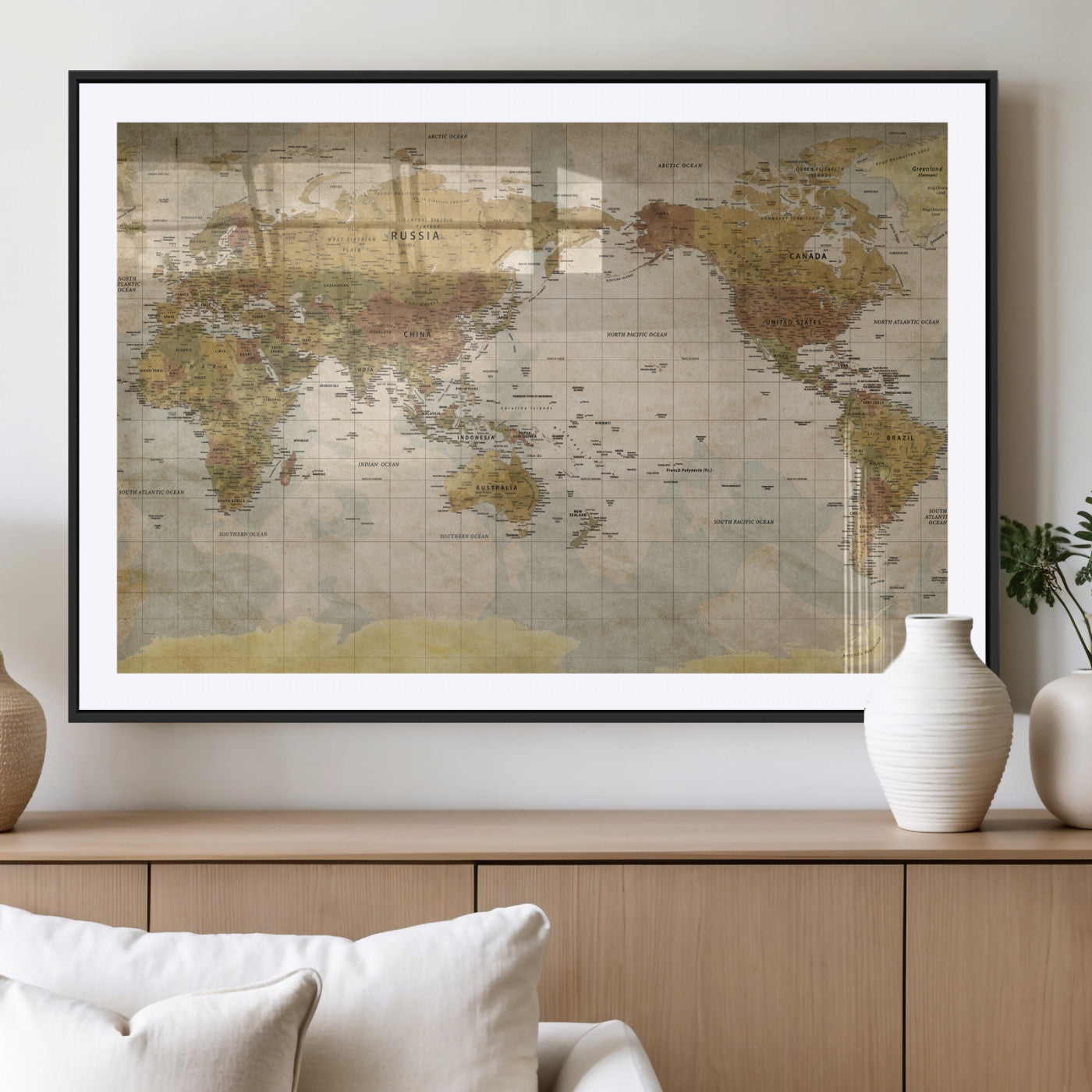 22305205-MGV-CV-36X24 - World Map Wall Art Canvas Print, Modern Decorative Framed Map Artwork Prints for Living Room, Office, Bedroom Wall Decor