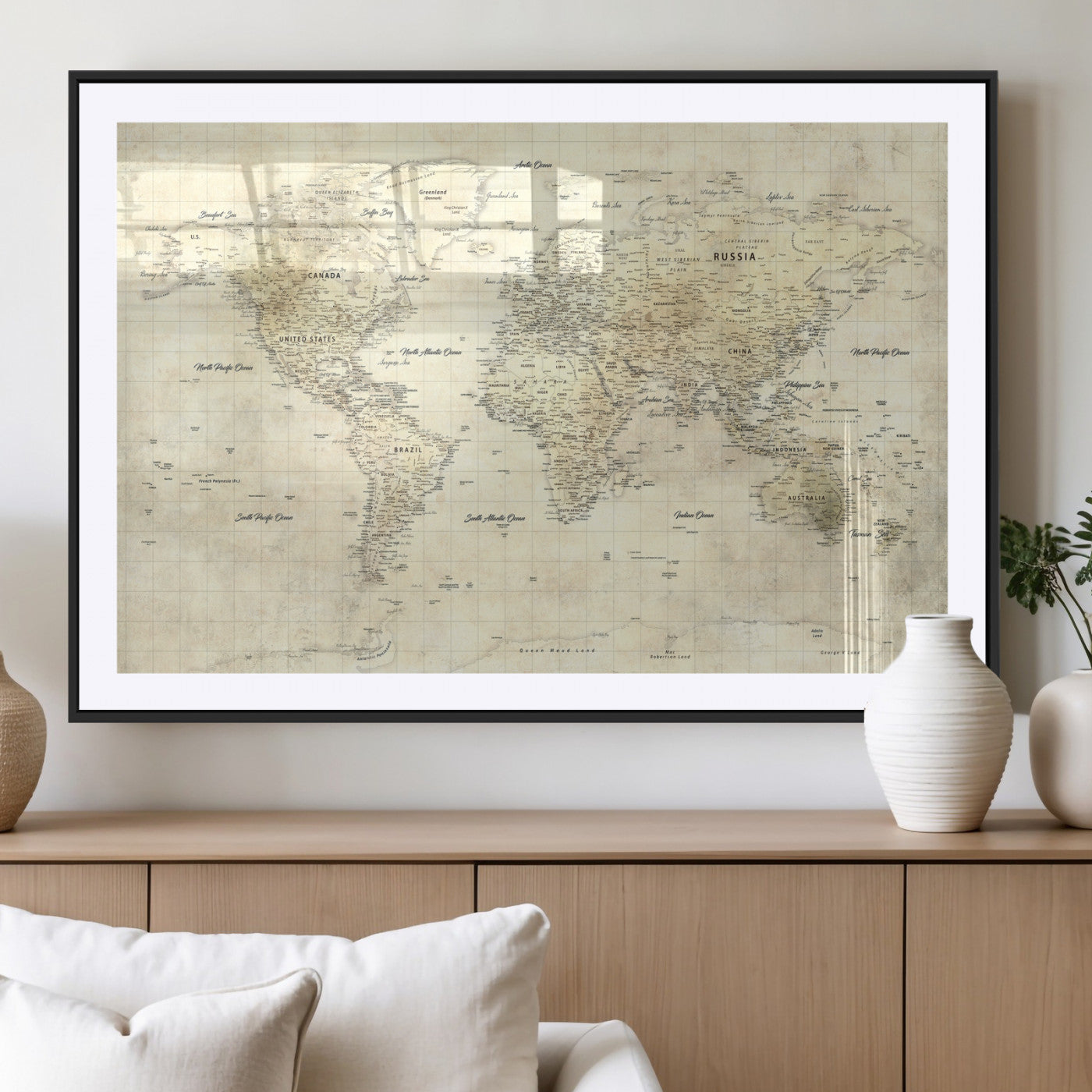 17101439-MGV-CV-36X24 - World Map Wall Art Canvas Print, Modern Decorative Framed Map Artwork Prints for Living Room, Office, Bedroom Wall Decor