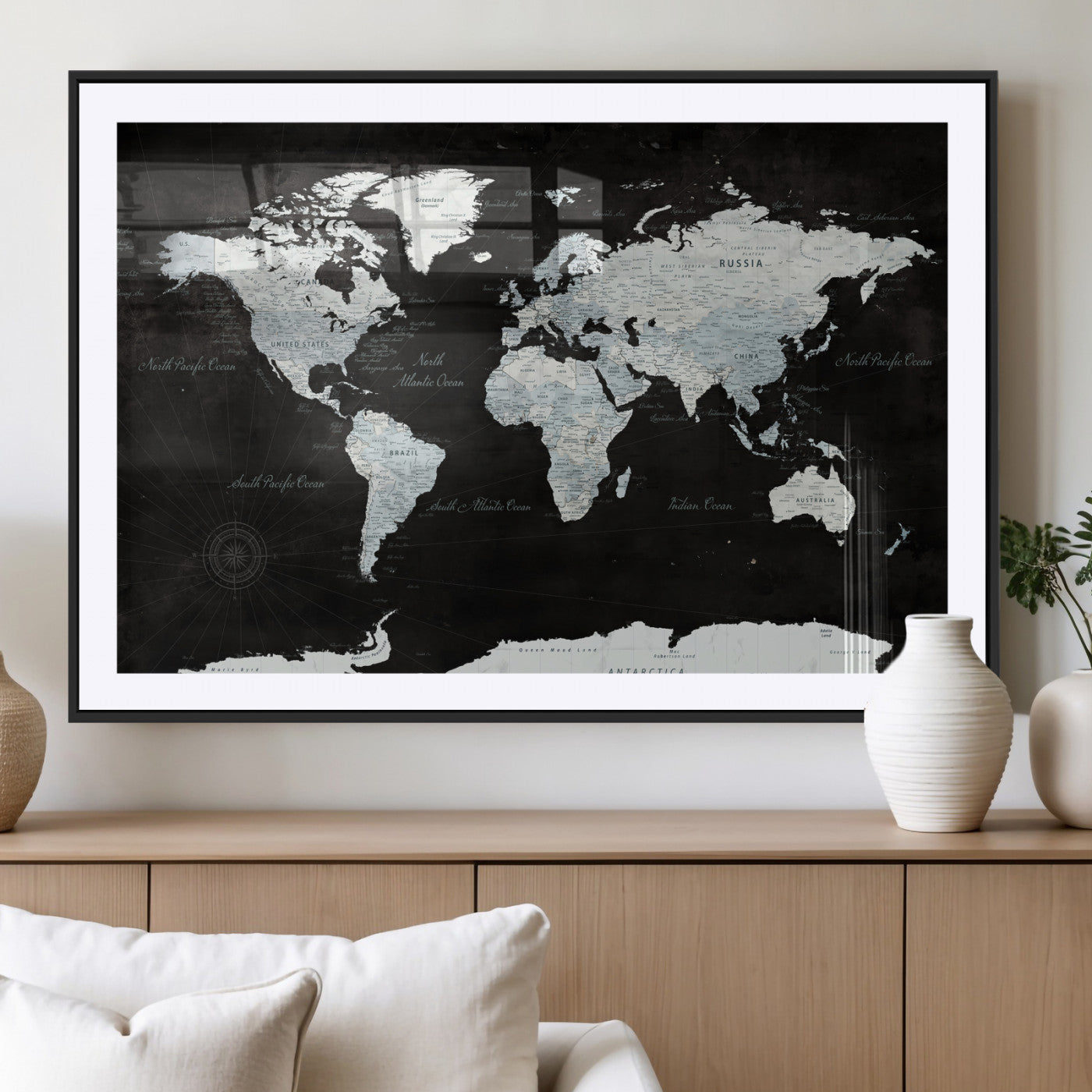 28664806-MGV-CV-36X24 - World Map Wall Art Canvas Print, Modern Decorative Framed Map Artwork Prints for Living Room, Office, Bedroom Wall Decor