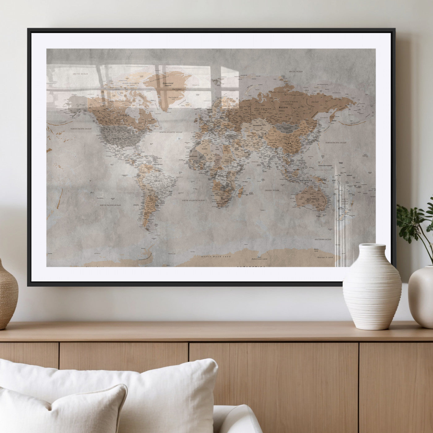 34051638-MGV-CV-36X24 - World Map Wall Art Canvas Print, Modern Decorative Framed Map Artwork Prints for Living Room, Office, Bedroom Wall Decor
