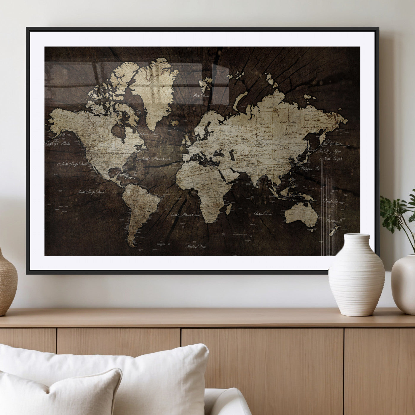 40991509-MGV-CV-36X24 - World Map Wall Art Canvas Print, Modern Decorative Framed Map Artwork Prints for Living Room, Office, Bedroom Wall Decor