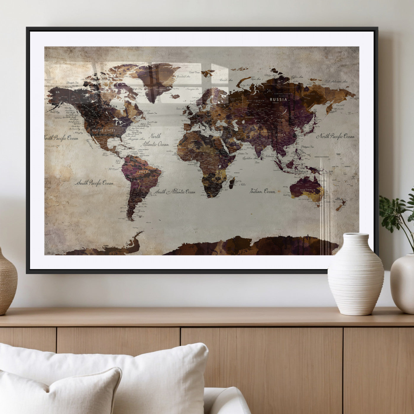 50611123-MGV-CV-36X24 - World Map Canvas Triptych – Colorful Global Wall Art for Living Rooms, Offices, and Study Spaces