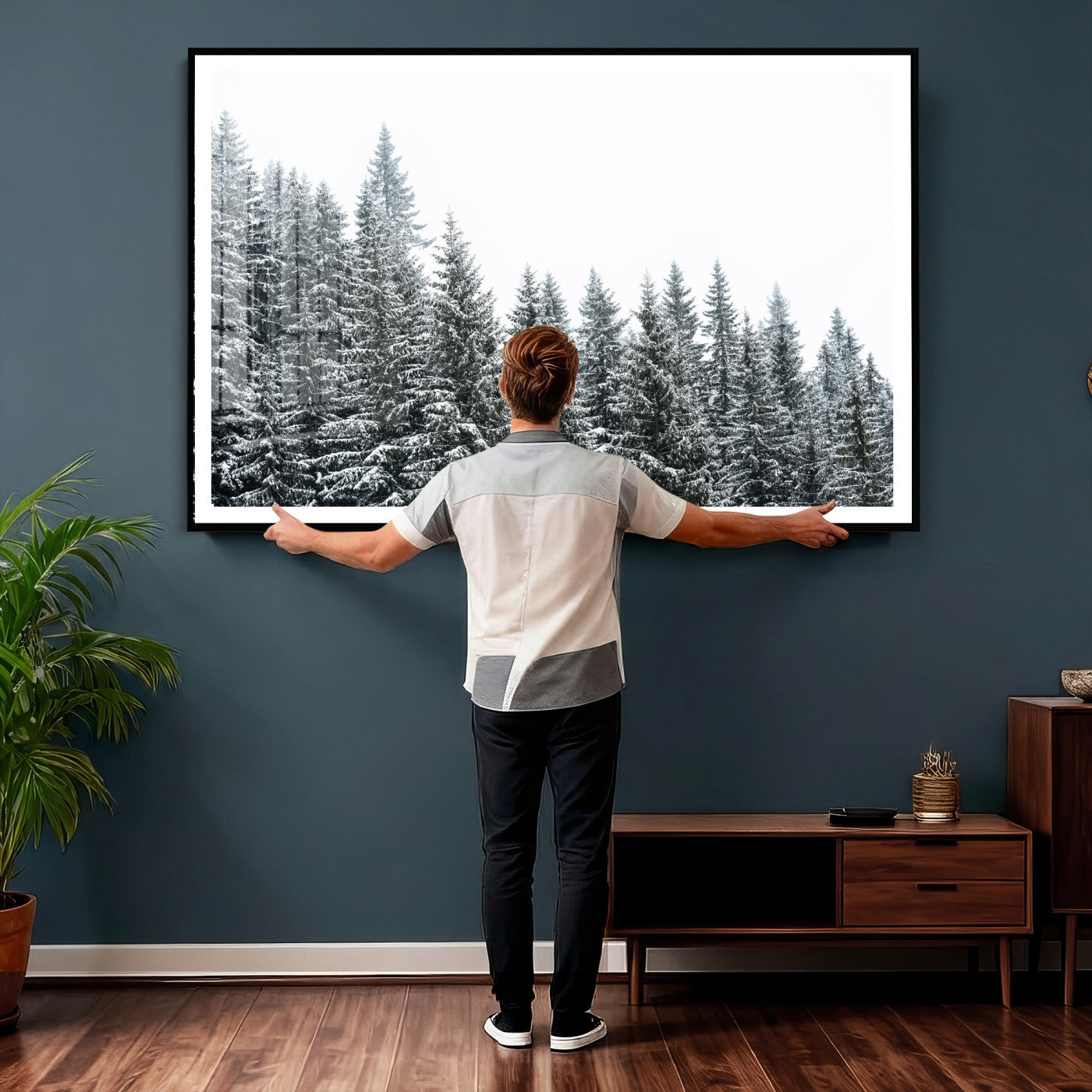 69566941-MGV-CV-36X24 - Misty Mountain Forest Canvas Print, Foggy Pine Trees Nature Wall Art, Framed Canvas Ready to Hang