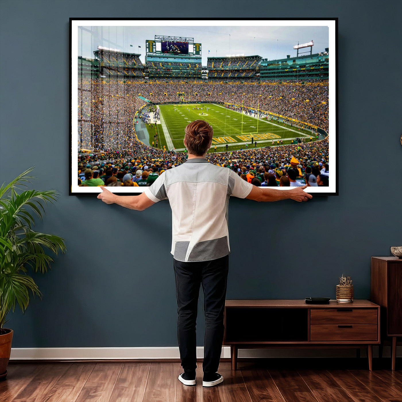 56521752-MGV-CV-36X24 - Green Bay Packers Stadium Wall Art Canvas Print, Lambeau Field Football Stadium Artwork, Framed Wall Art Ready to Hang