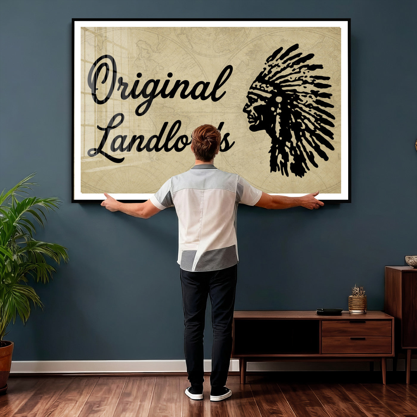 56844712-MGV-CV-36X24 - Original Landlords Wall Art Canvas Print, Native American Silhouette Artwork, Framed Wall Art Ready to Hang