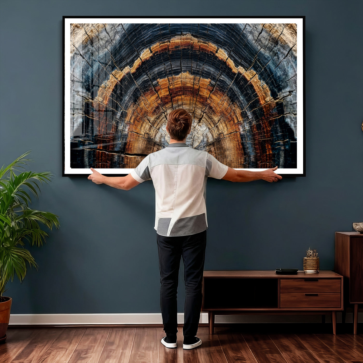 92693966A-MGV-CV-36X24 - Abstract Wood Grain Canvas Print, Tree Ring Pattern Wall Art, Framed Canvas Ready to Hang