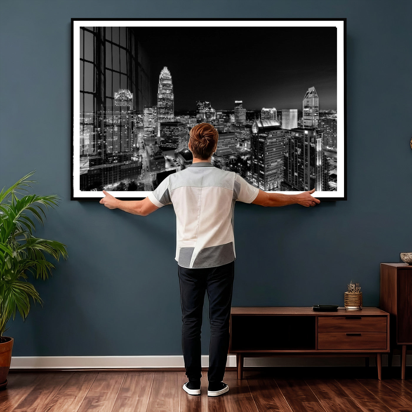 68329345-MGV-CV-36X24 - Atlanta Skyline Wall Art Canvas Print, Atlanta Downtown Night Cityscape Print for Modern Urban Wall Decor
