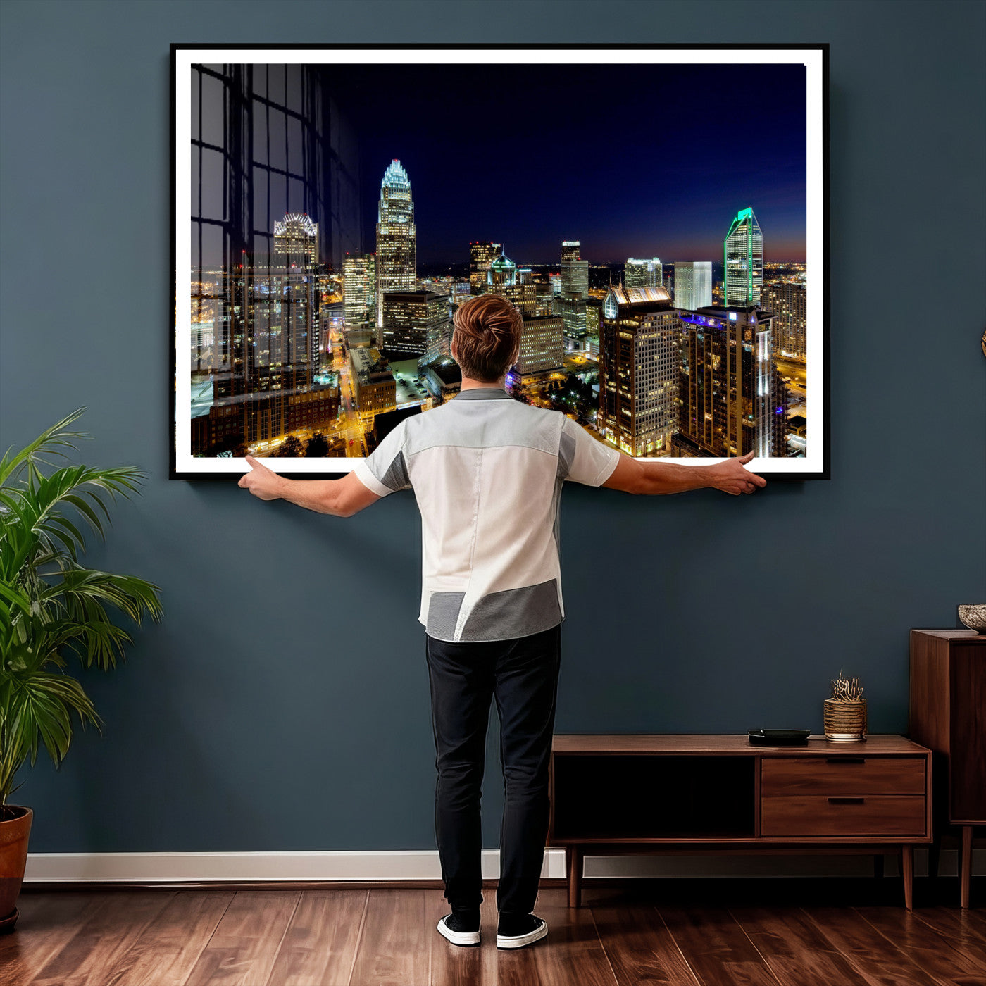 47163738-MGV-CV-36X24 - Atlanta Skyline Wall Art Canvas Print, Atlanta Downtown Night Cityscape Print for Modern Urban Wall Decor