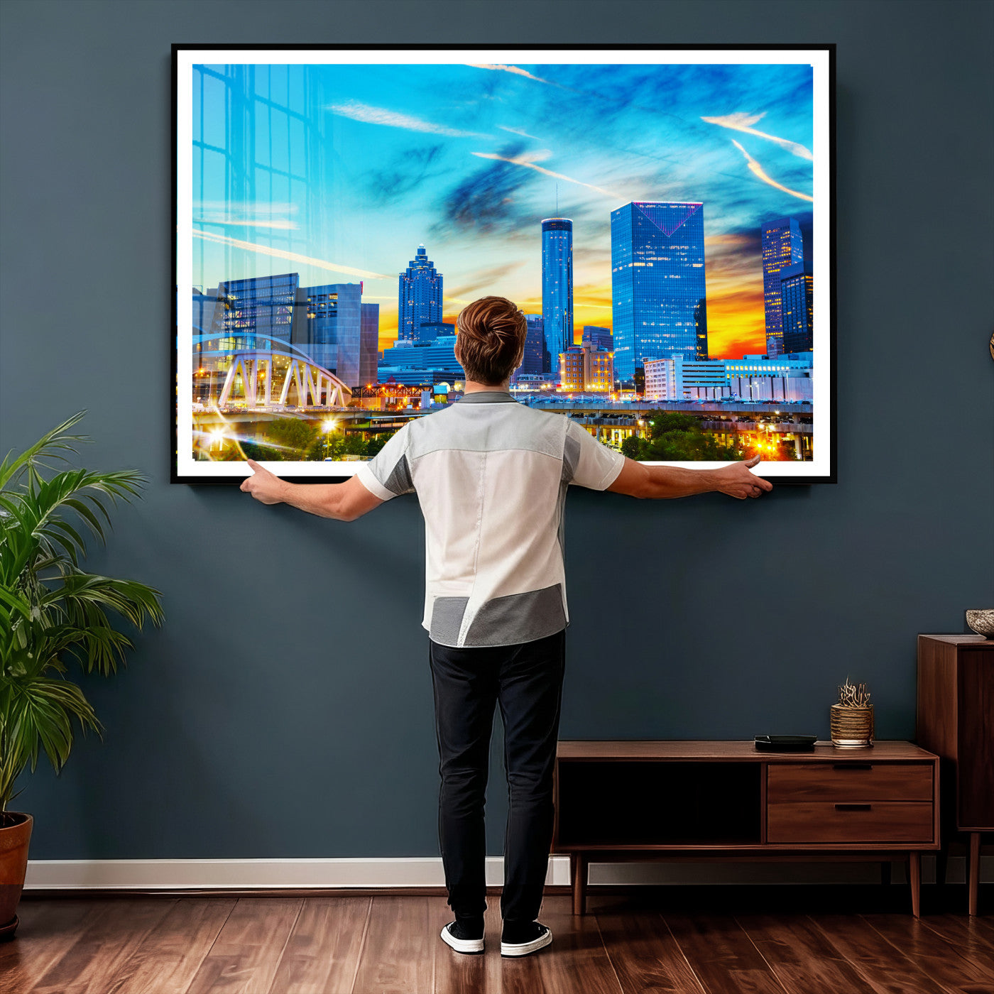 23097797-MGV-CV-36X24 - Atlanta Skyline Wall Art Canvas Print, Atlanta Downtown Night Cityscape Print for Modern Urban Wall Decor