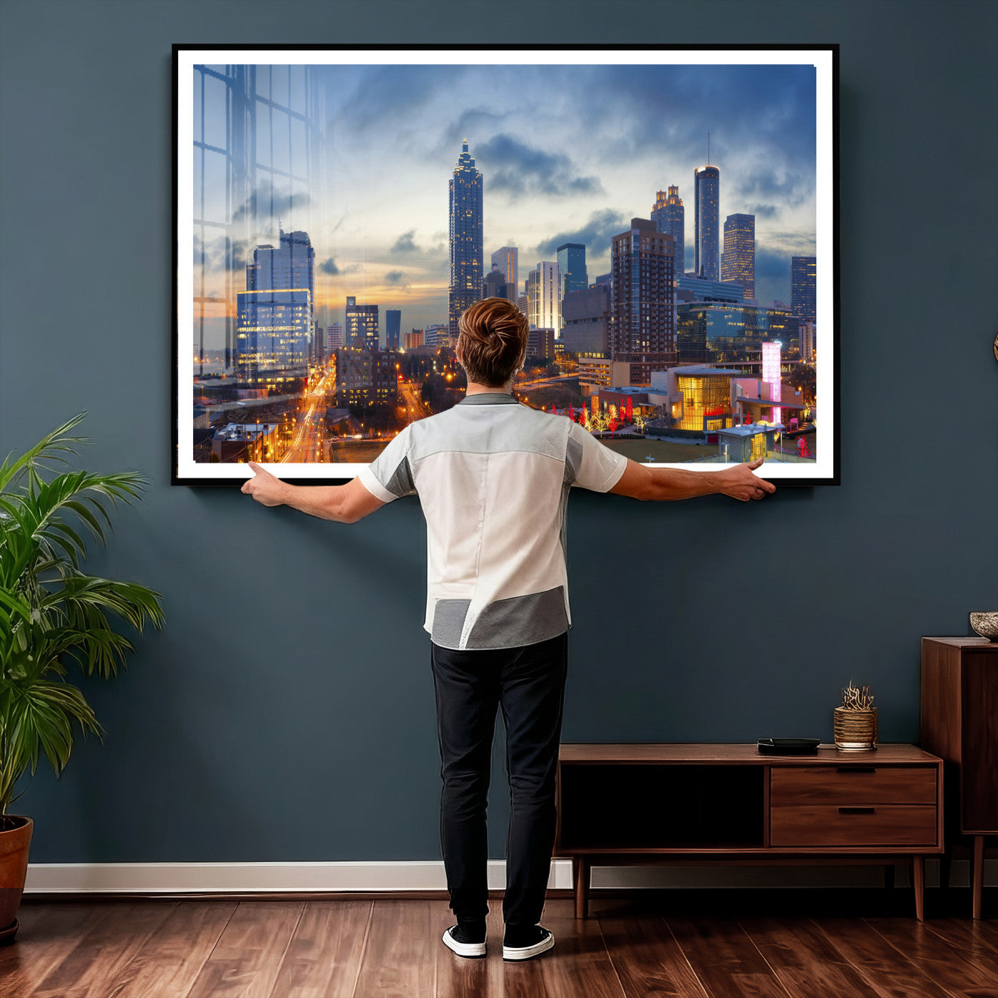 18461309-MGV-CV-36X24 - Atlanta Skyline Wall Art Canvas Print, Atlanta Downtown Night Cityscape Print for Modern Urban Wall Decor