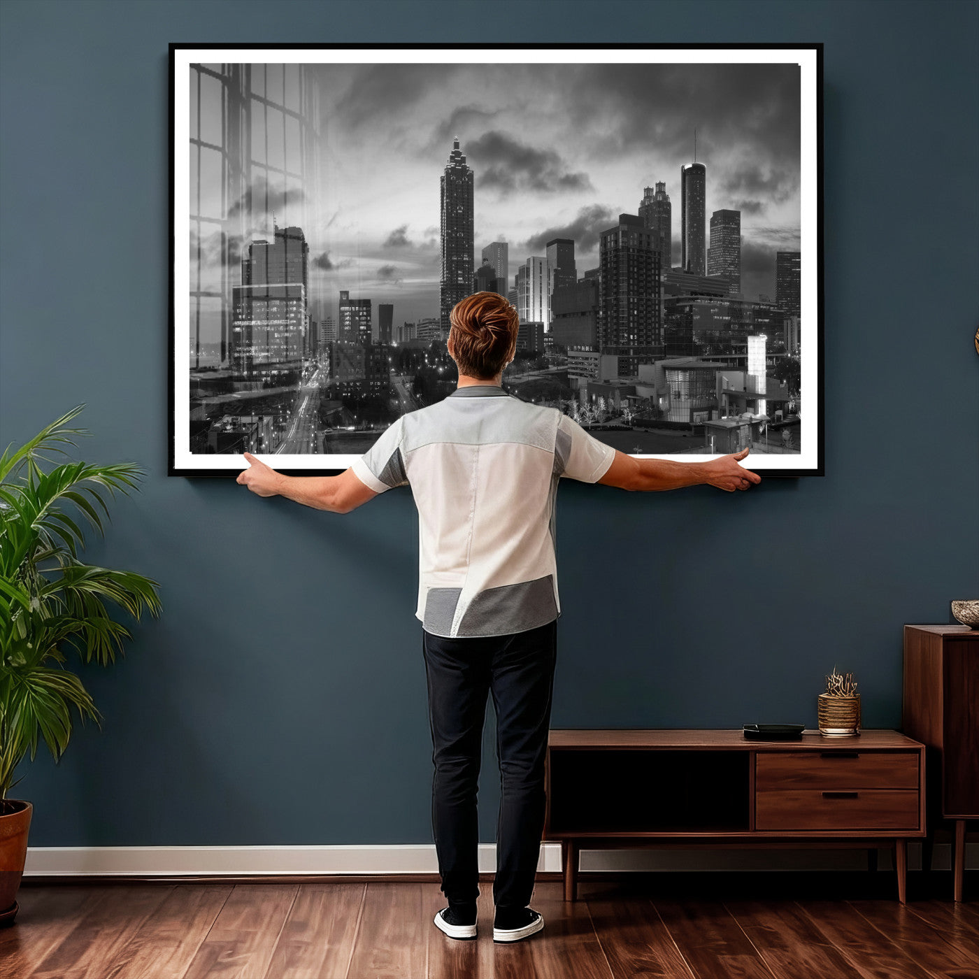 91959506-MGV-CV-36X24 - Atlanta Skyline Wall Art Canvas Print, Atlanta Downtown Night Cityscape Print for Modern Urban Wall Decor