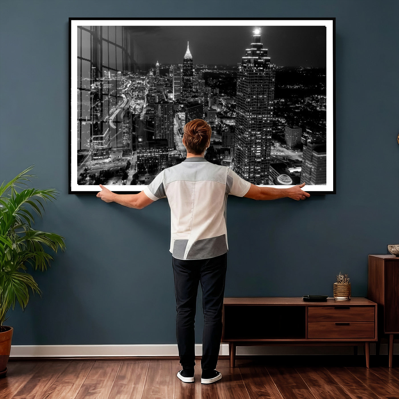 56773510-MGV-CV-36X24 - Atlanta Skyline Wall Art Canvas Print, Atlanta Downtown Night Cityscape Print for Modern Urban Wall Decor