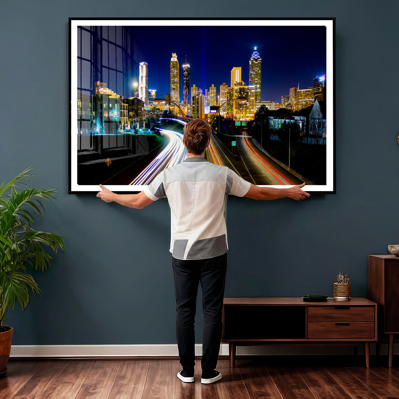 12967464-MGV-CV-36X24 - Atlanta Skyline Wall Art Canvas Print, Atlanta Downtown Night Cityscape Print for Modern Urban Wall Decor