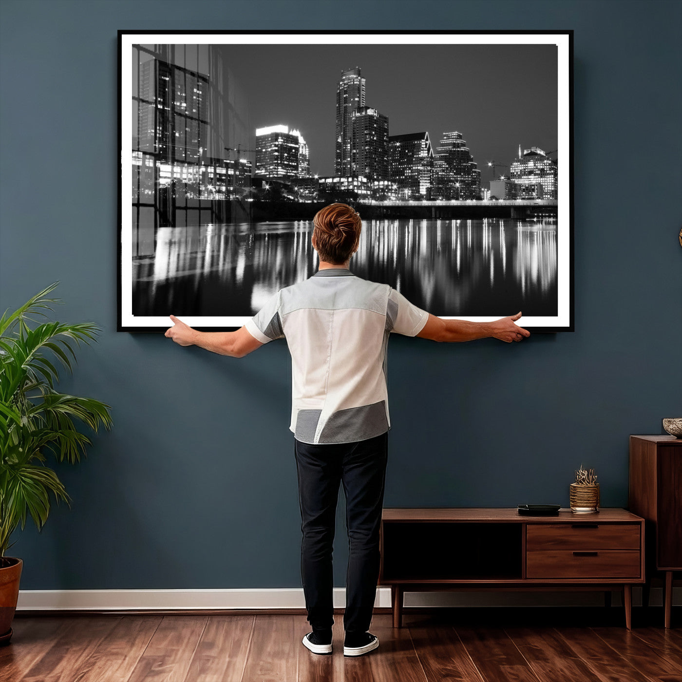 38129554-MGV-CV-36X24 - Austin Skyline Wall Art Canvas Print, Austin Downtown Night Cityscape Print for Modern Urban Wall Decor