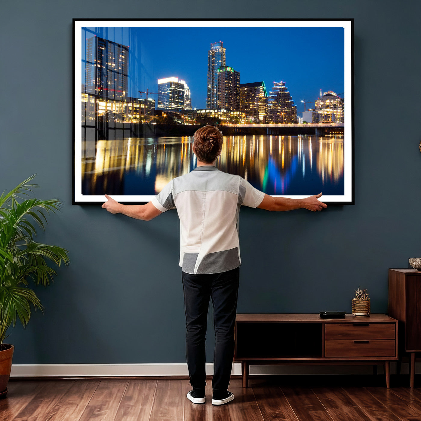 21916206-MGV-CV-36X24 - Austin Skyline Wall Art Canvas Print, Austin Downtown Night Cityscape Print for Modern Urban Wall Decor