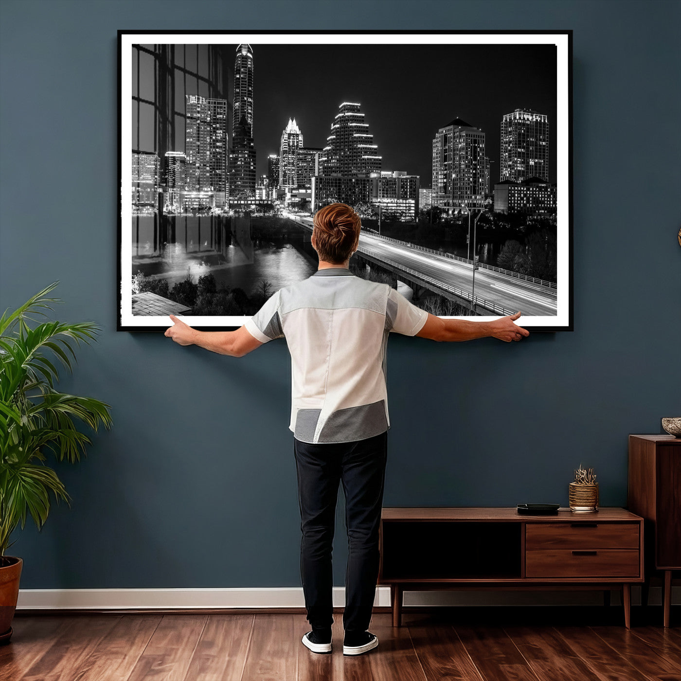 37531750-MGV-CV-36X24 - Austin Skyline Wall Art Canvas Print, Austin Downtown Night Cityscape Print for Modern Urban Wall Decor