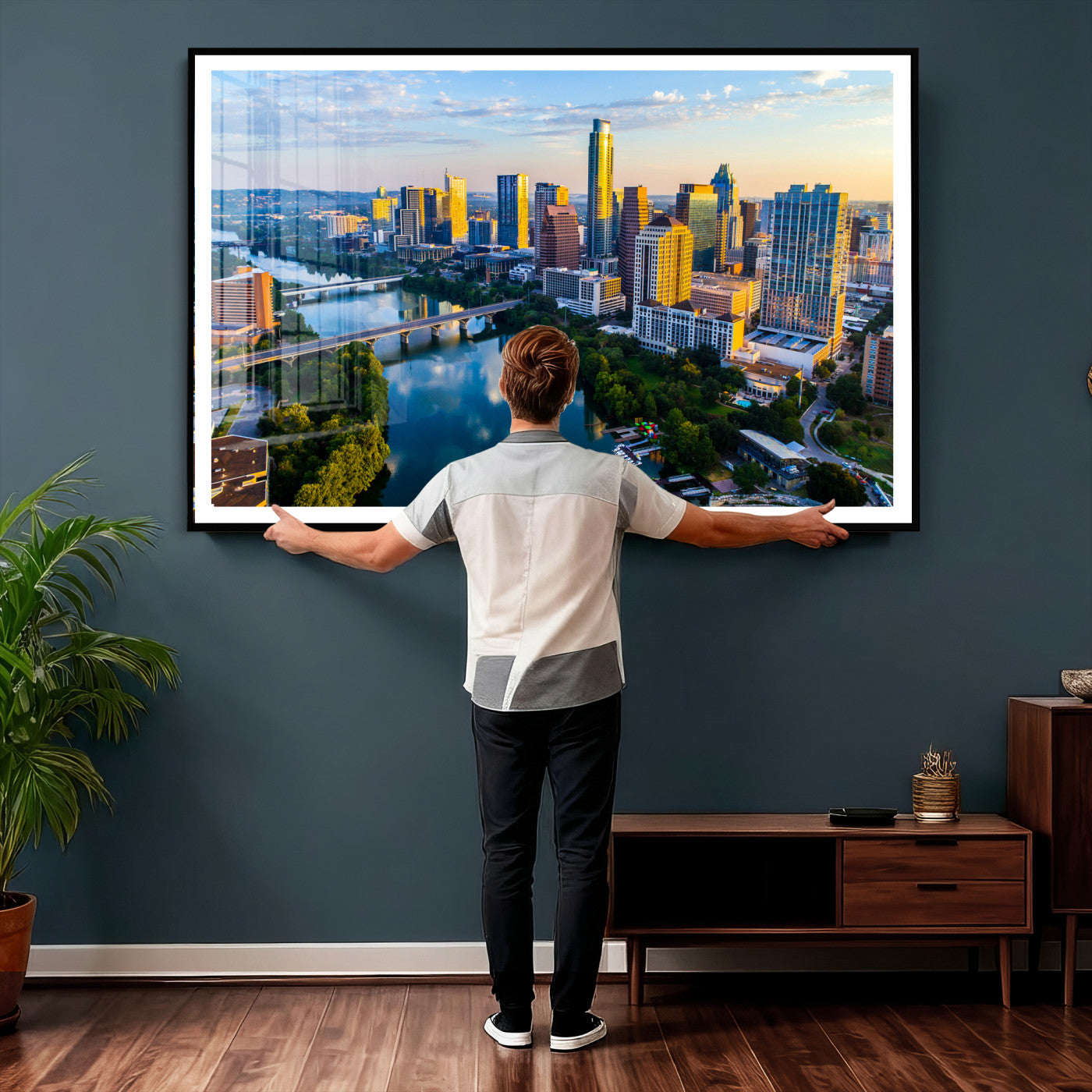 33675326-MGV-CV-36X24 - Austin Skyline Wall Art Canvas Print, Austin Downtown Night Cityscape Print for Modern Urban Wall Decor