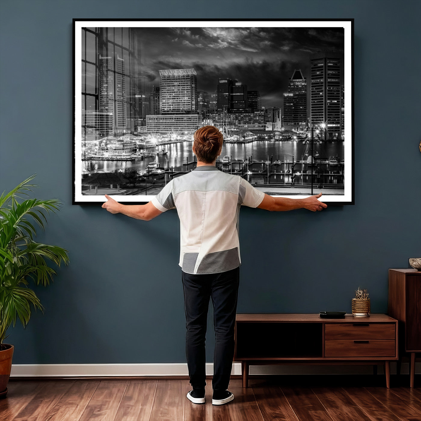 79755655-MGV-CV-36X24 - Baltimore Skyline Wall Art Canvas Print, Baltimore Downtown Night Cityscape Print for Modern Urban Wall Decor