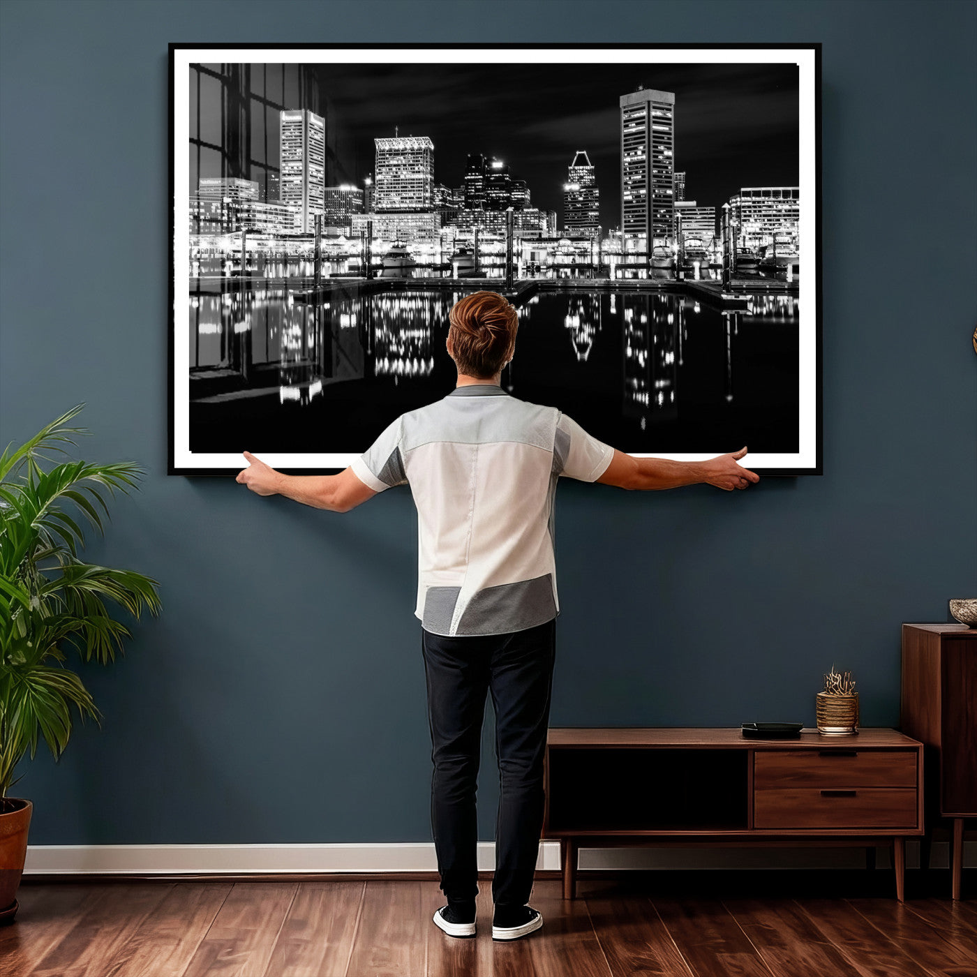 69187681-MGV-CV-36X24 - Baltimore Skyline Wall Art Canvas Print, Baltimore Downtown Night Cityscape Print for Modern Urban Wall Decor