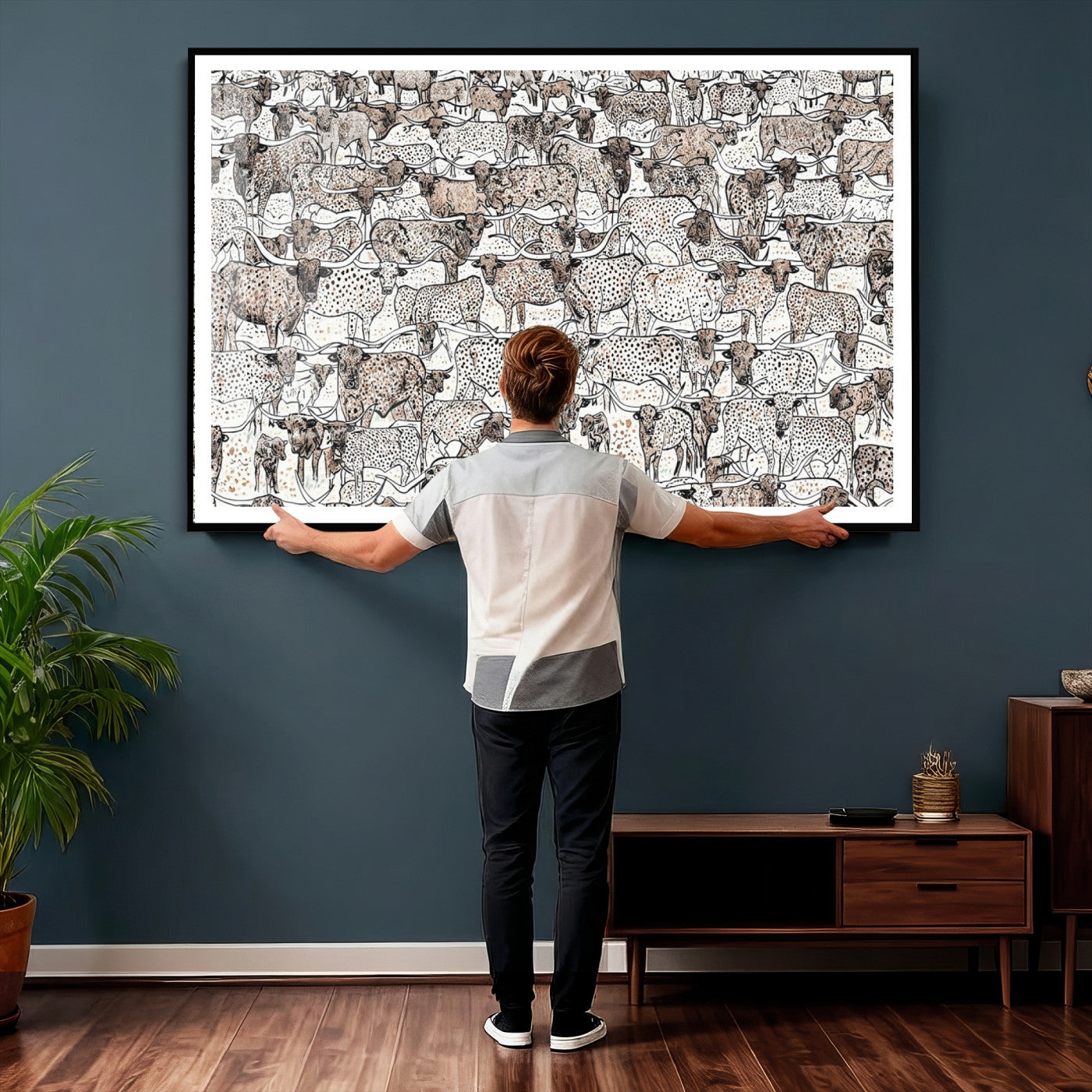 49200255-MGV-CV-36X24 - Farmhouse Animals Wall Art Canvas Print - Abstract Farm Animal Drawing Mid-Century Wall Art for Cabin Decor