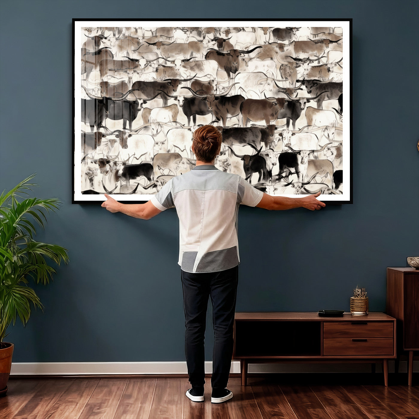 46084312-MGV-CV-36X24 - Farmhouse Animals Wall Art Canvas Print - Abstract Farm Animal Drawing Mid-Century Wall Art for Cabin Decor