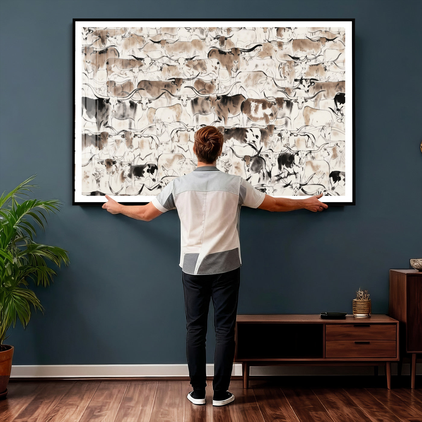 66685375-MGV-CV-36X24 - Farmhouse Animals Wall Art Canvas Print - Abstract Farm Animal Drawing Mid-Century Wall Art for Cabin Decor