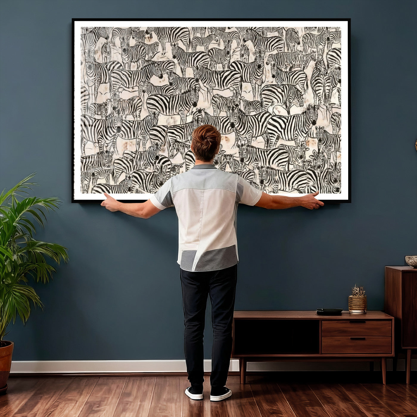 76453377-MGV-CV-36X24 - Farmhouse Animals Wall Art Canvas Print - Abstract Farm Animal Drawing Mid-Century Wall Art for Cabin Decor