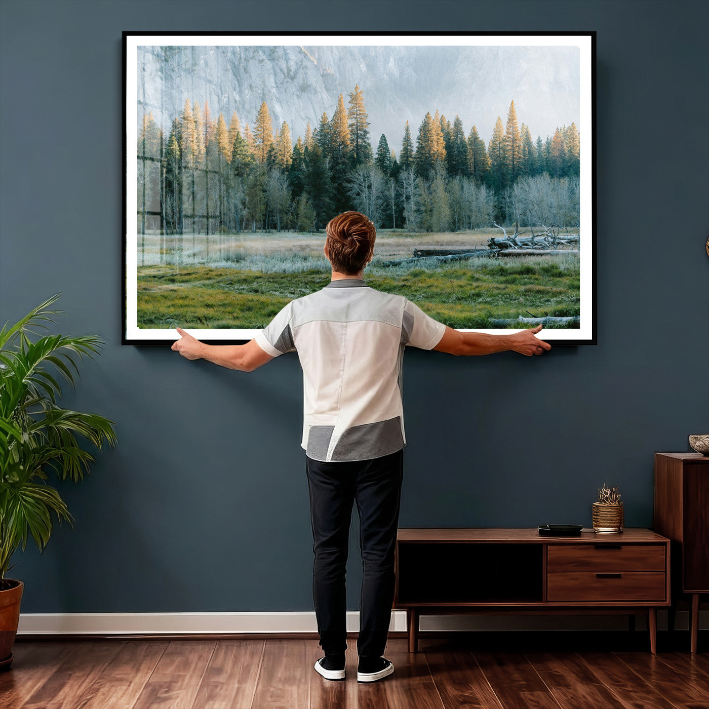 95548744-MGV-CV-36X24 - Forest Meadow Wall Art Canvas Print, Pine Tree Landscape Nature Artwork, Mountain Valley Scenic Photography, Calm Wilderness Wall Decor