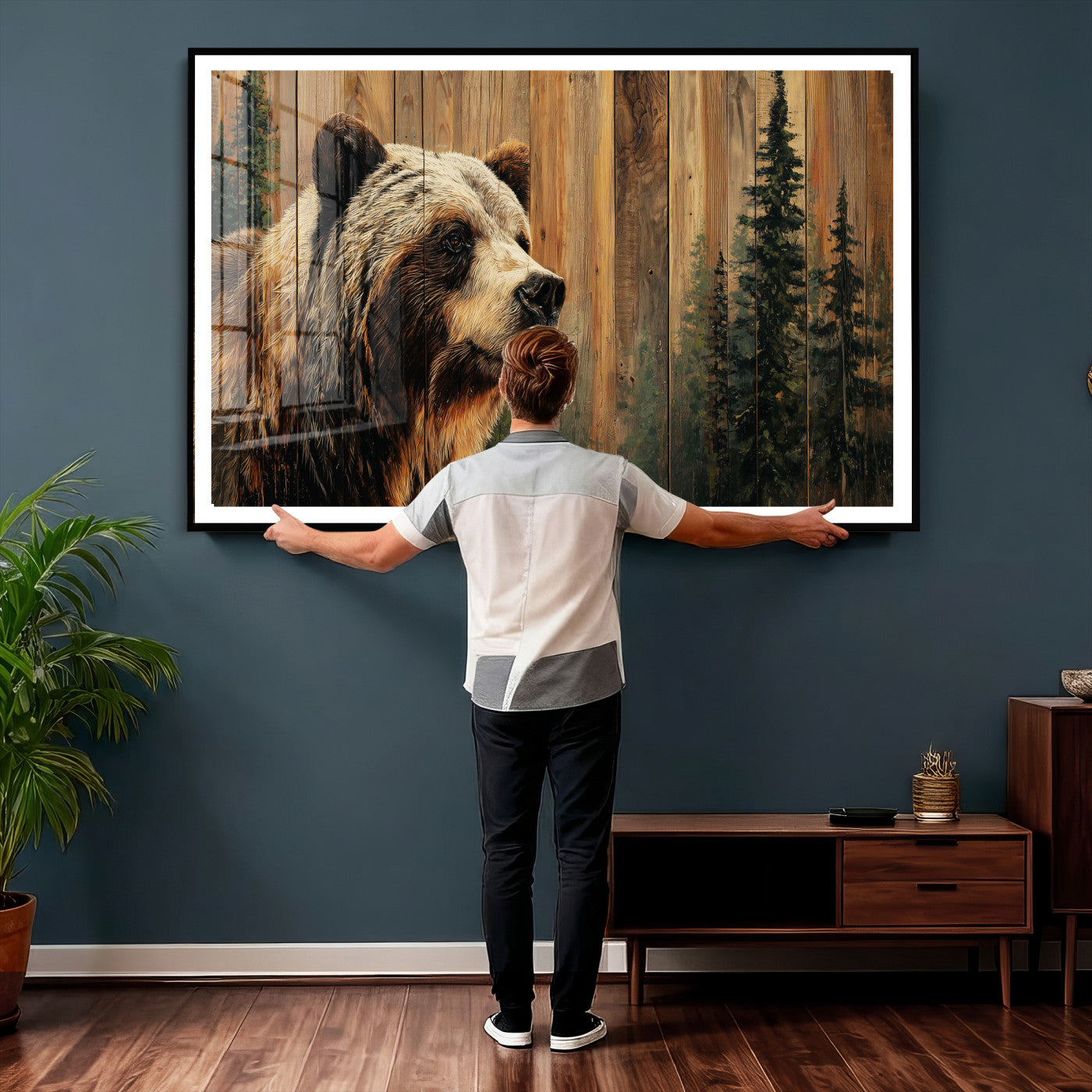 75645180-MGV-CV-36X24 - Grizzly Bear Wall Art Canvas Print, Rustic Wildlife Bear Artwork, Forest Animal Painting, Cabin Lodge Nature Wall Decor